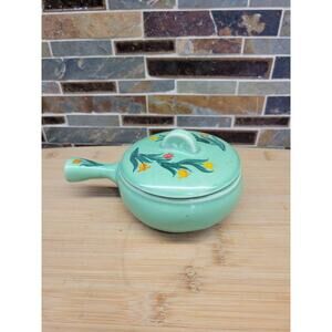 Vintage Casserole Individual Cronin Pottery Green Tulip & Lid